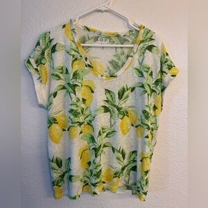 LOFT Linen 100% Lemon White Short Sleeve T Shirt Top Lightweight Summer